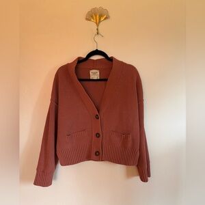 Abercrombie & Fitch Cropped Button Cardigan Sweater | Dusty Rose